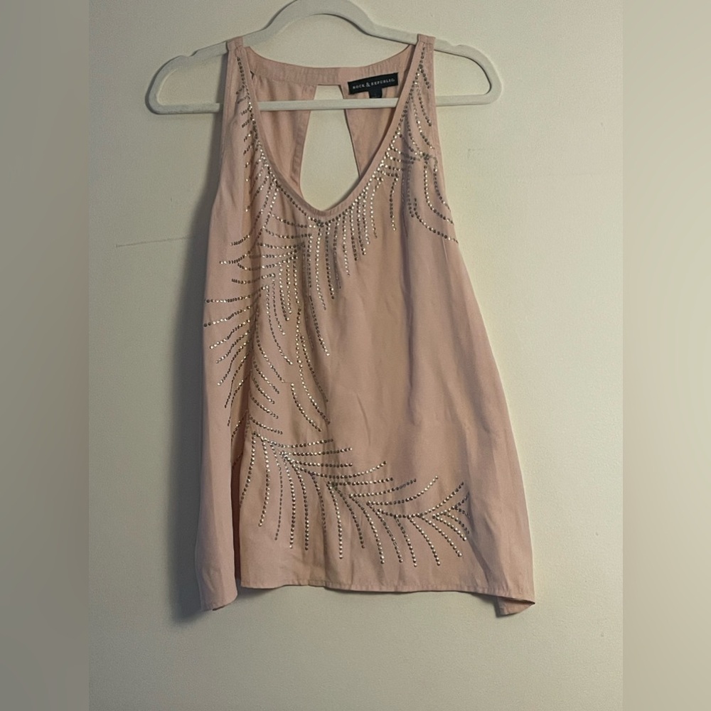 Soft pink Rock and Republic embellished detail blouse size L.
